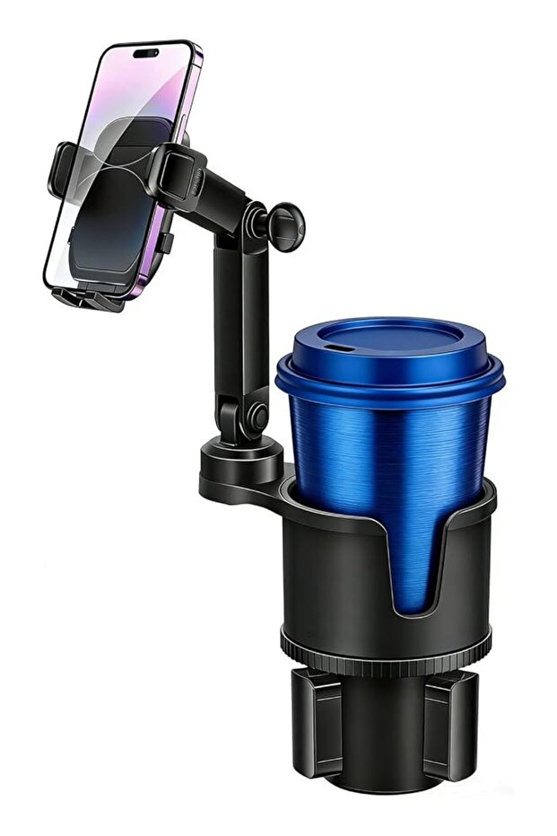 Car Phone Holder with Extendable Base, 2 in 1 Universal Multi-Cup with Rubber for Bottles,