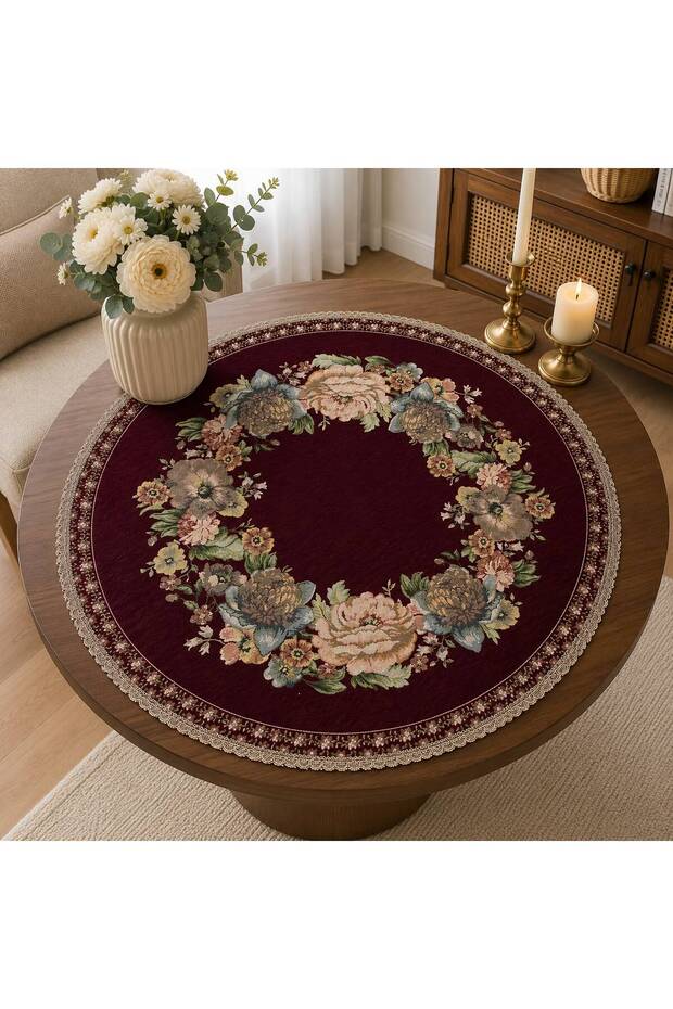 غطاء طاولة القهوة منسوج دائري الشكل بطول 95 سم من Vintage Bouquet