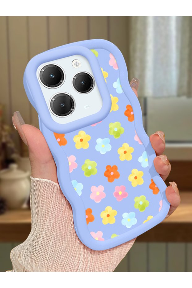 Infinix Hot 40 Pro Compatible Case Camera Protector Blue Silicone Couple Phone Case Floral Pattern