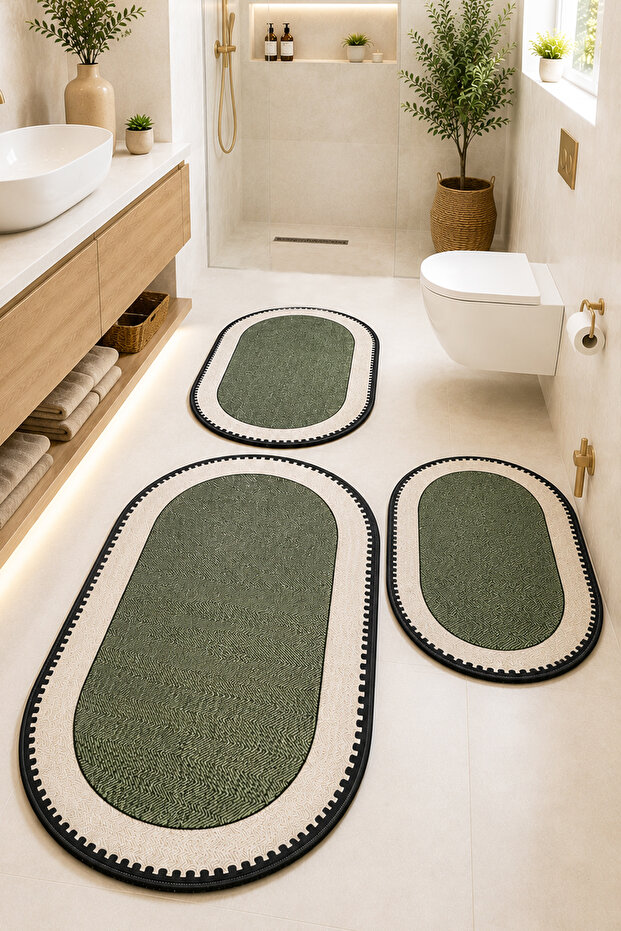Nehogreen Oval 60X100 50X60 50X60 Non-Slip Base 3-Piece Bathroom Mat Set