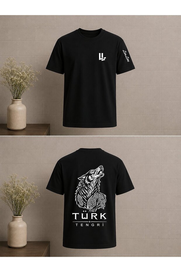 Wolf Turkish Sky Written Design Printed Oversize T-Shirt