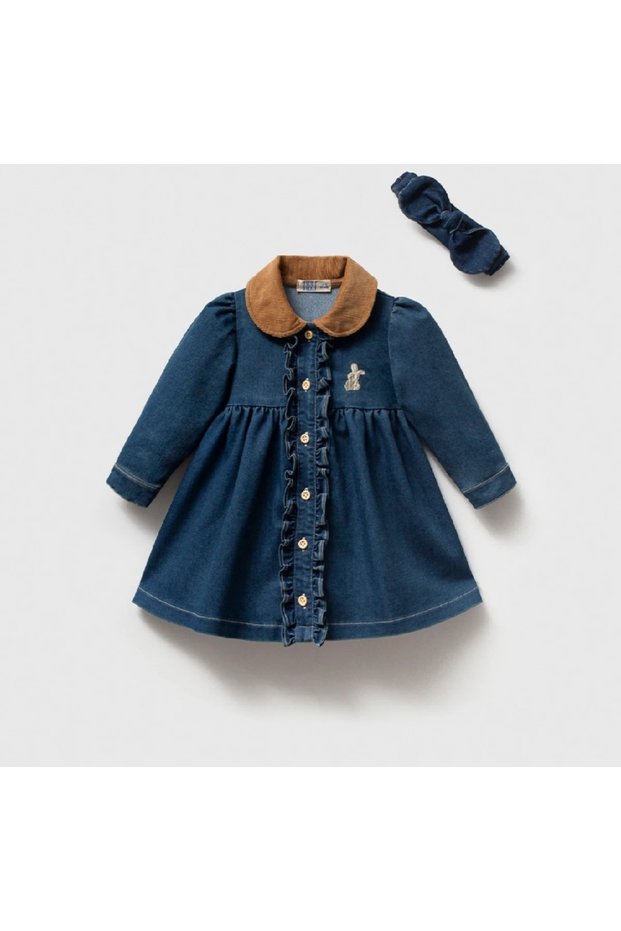 Baby Girl 9-24 Months Buttoned Bandana Denim Dress