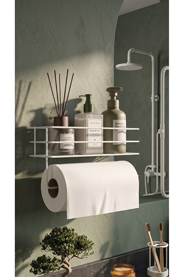 Luxury Thermoplastic Coating White Adhesive Paper Towel Holder Kitchen Organizer Rack Bathroom Shampoo Holder Hanger