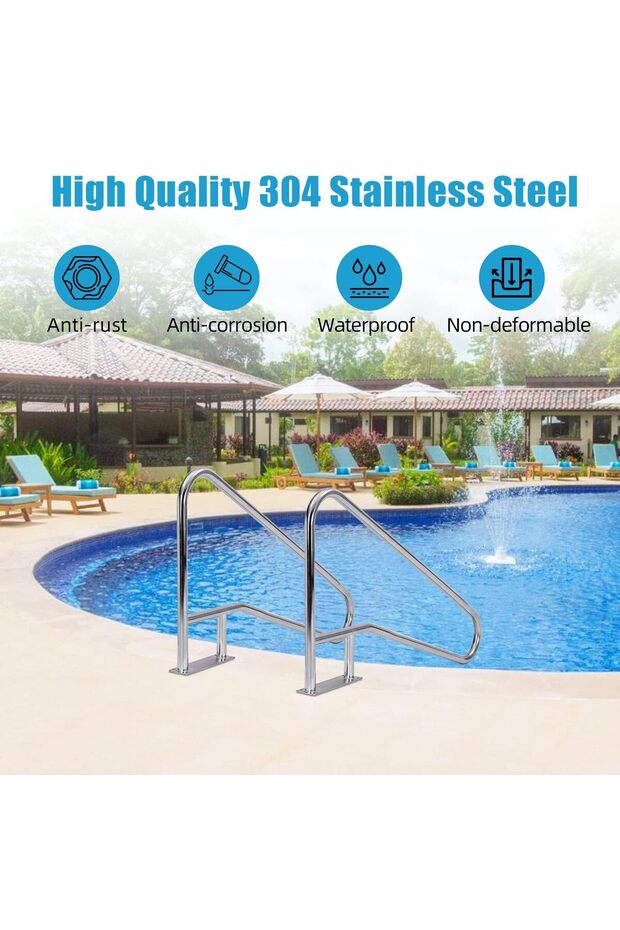 Stainless Steel Pool Handrail 55x32 Inch Wide Entry Swimming Pool Safety Rail Removable