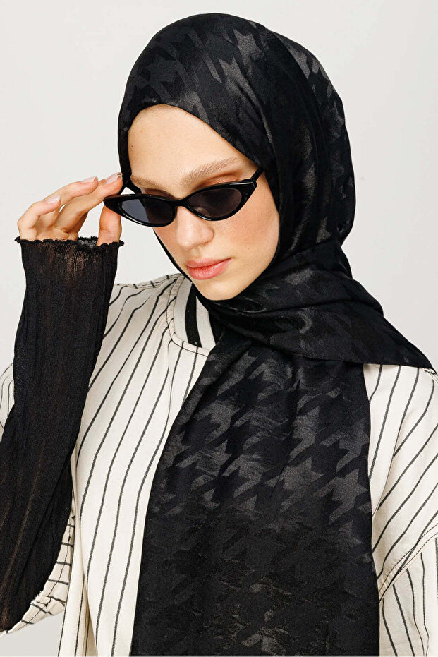 شال نسائي منسوج من الجاكار اللامع بنقشة مخالب الغراب 75x185 سم