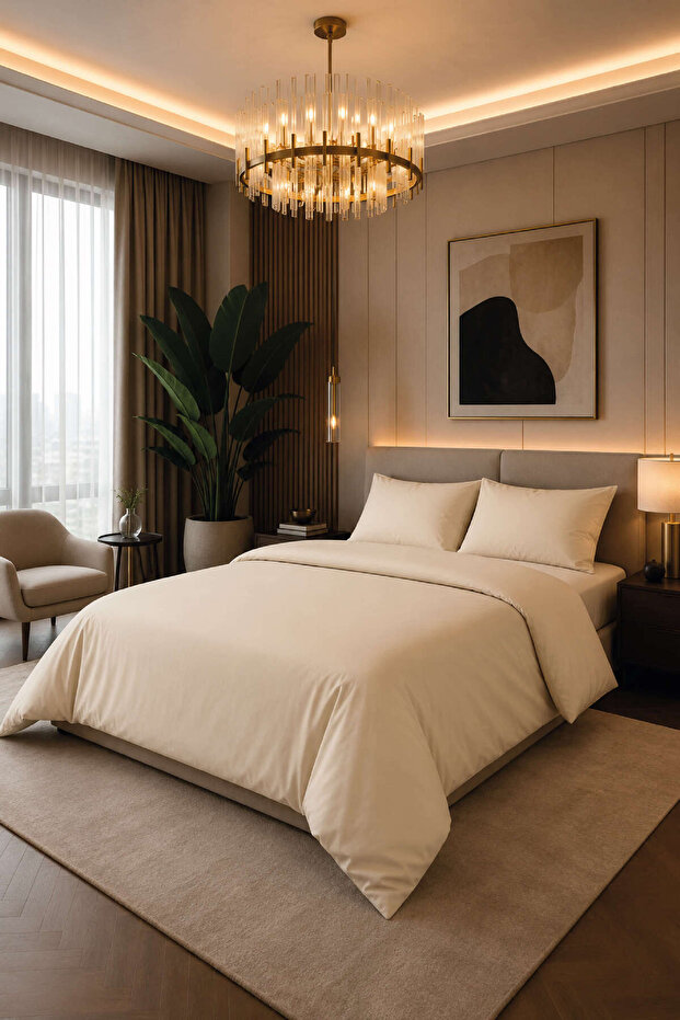 Aurelia Pure Beige 100% Cotton Satin Single Duvet Cover Set