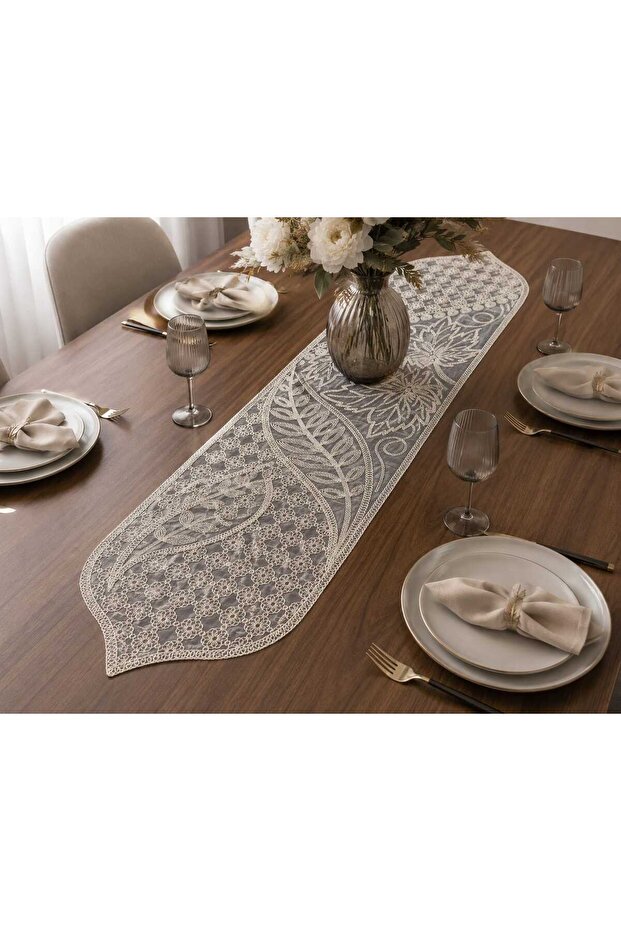 Çınar Desen 5 Piece Living Room Tablecloth Set Beige