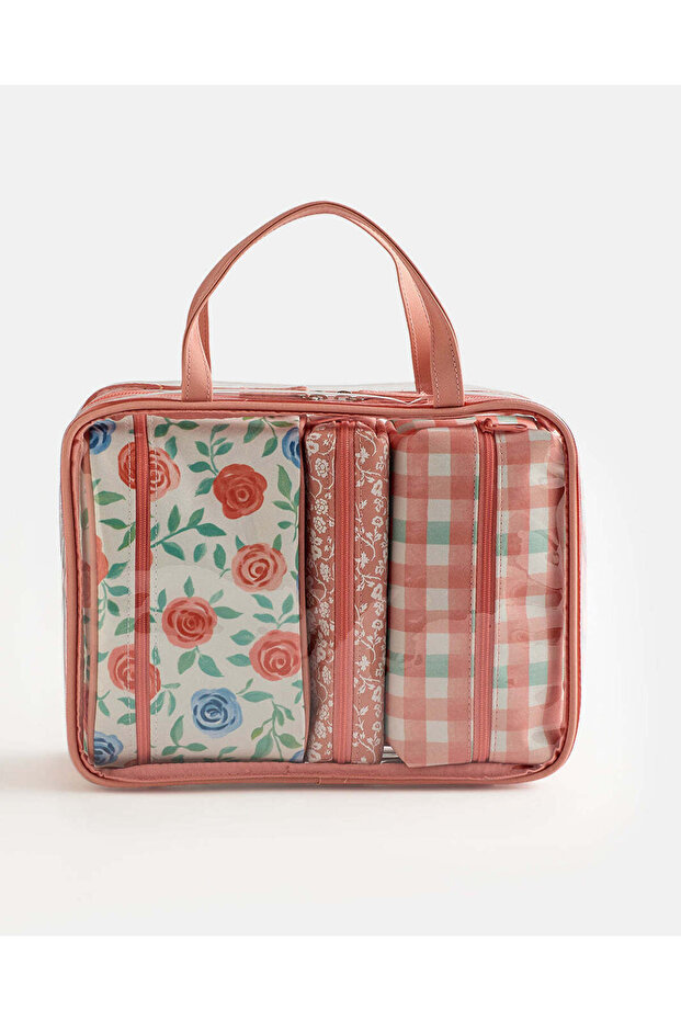 Women Pink Printed 4 Piece Cosmetic Pouch Set