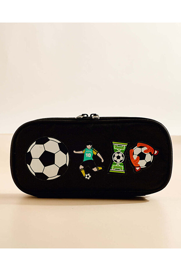 Black Football Print Pencil Case