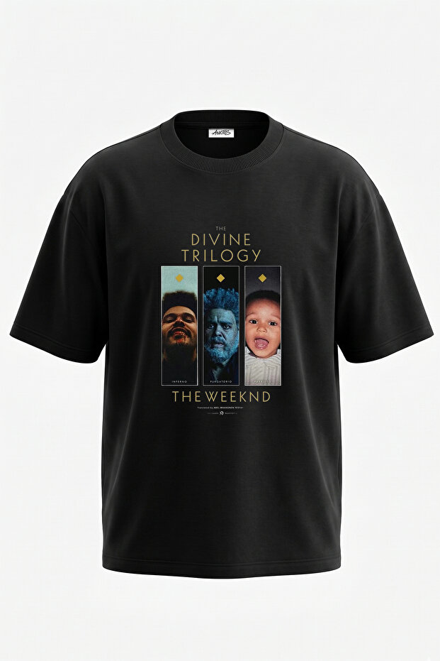 تي شيرت أسود كبير الحجم مطبوع بتصميم The Weeknd_35