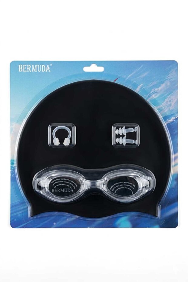 Swimmer Pool & Sea Set (Earplugs + Nose Plug + Goggles & Silicone Swimming Cap)