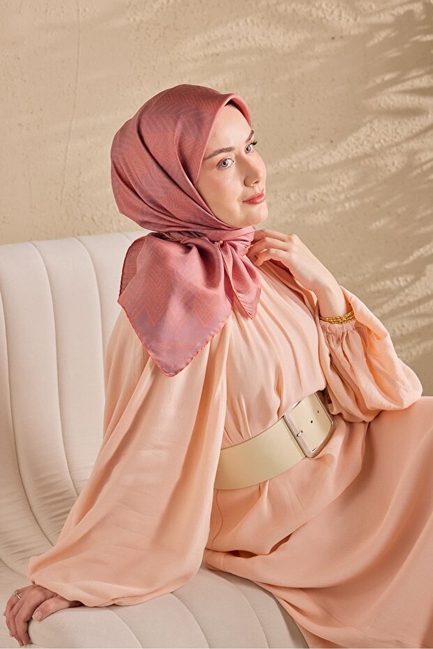 Twill Silk Scarf Minimal Pattern Magenta 90X90