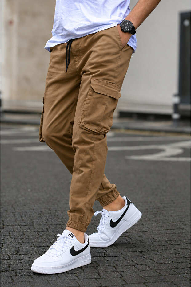 Men's Cargo Pocket Pants Cotton Lycra Side Pocket Trousers