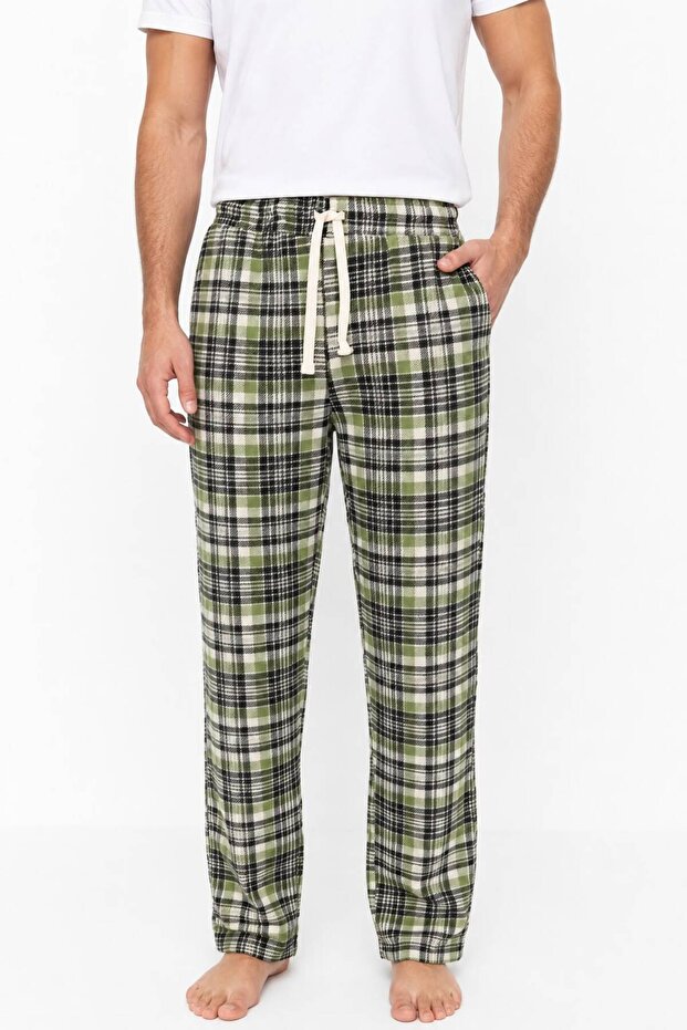 Men's Pajama Bottoms 100% Cotton Plaid Patterned with Pockets and Ties