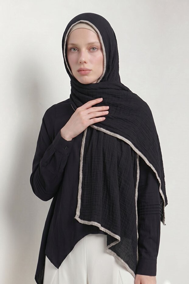 شال موسلين أساسي أبيض - أسود