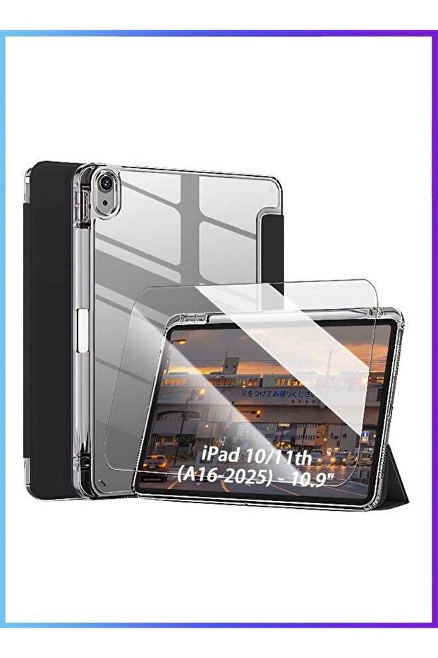 iPad 11th Generation Case (A16 2025) And iPad 10th Generation 10.9 Inch Case, Slim Smart Cover With Pen Slot, iPad A16 Case Tpu Transparent Tri-Fold Stand Smart Wake-Up- Black