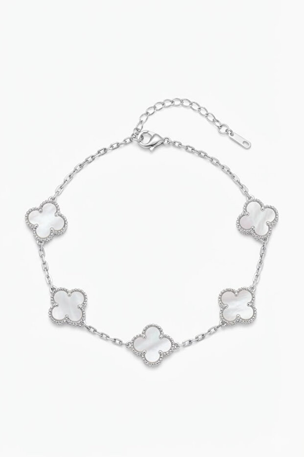 Unisex Steel Bracelet with 4 Leaf Clover Figure, Tarnish-Resistant, Rust-Proof