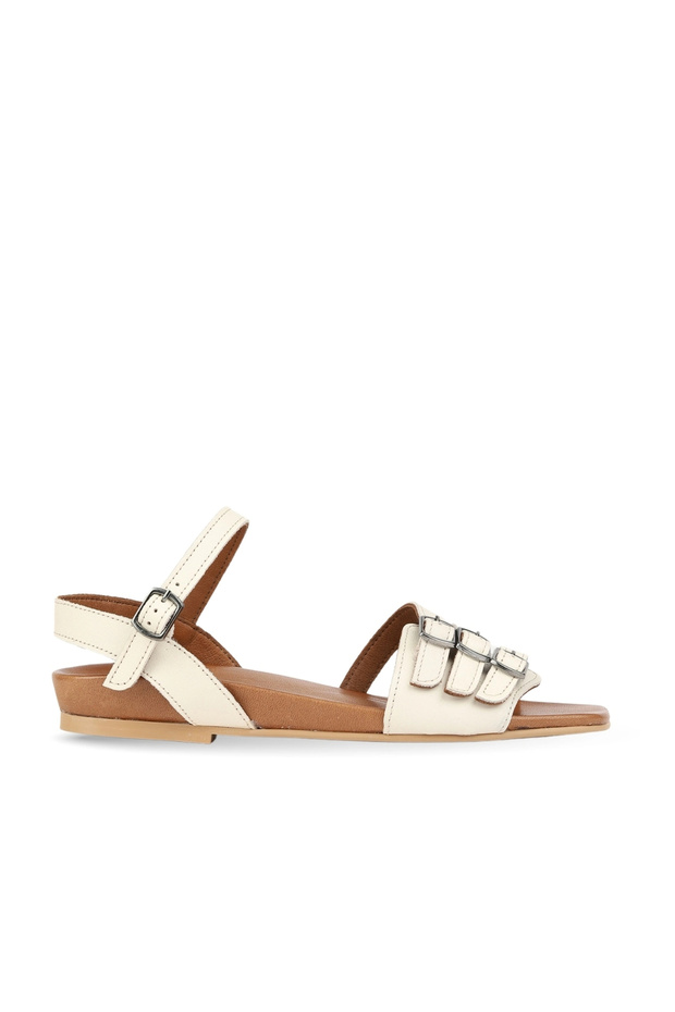 Beige Leather Women's Flat Sandals