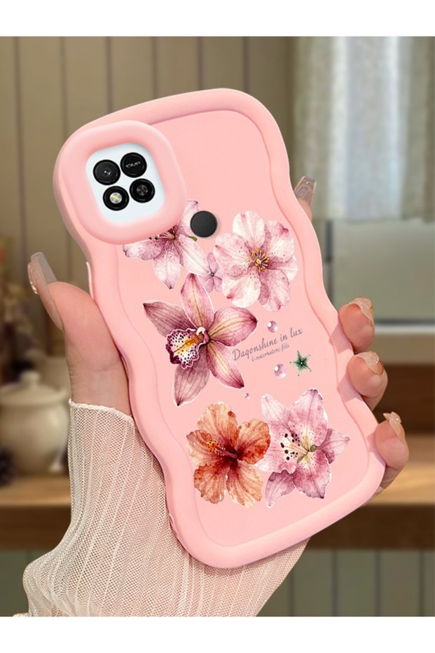 Redmi 10A Compatible Case Camera Protector Pink Silicone Couple Phone Case Floral Pattern