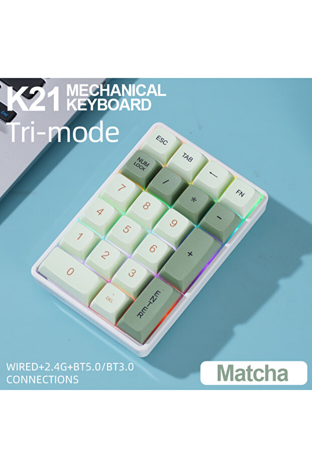 Red Switch Matcha FREEWOLF K21 Wireless Mechanical Numeric Keypad 21 Keys Tri-Mode Bluetooth 2.4G US