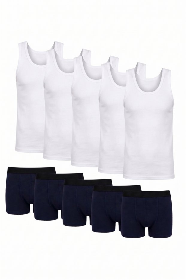 Men's 10-Piece Pack 5 Undershirts 5 Boxers Flexible Fabric Advantageous Laundry Set
