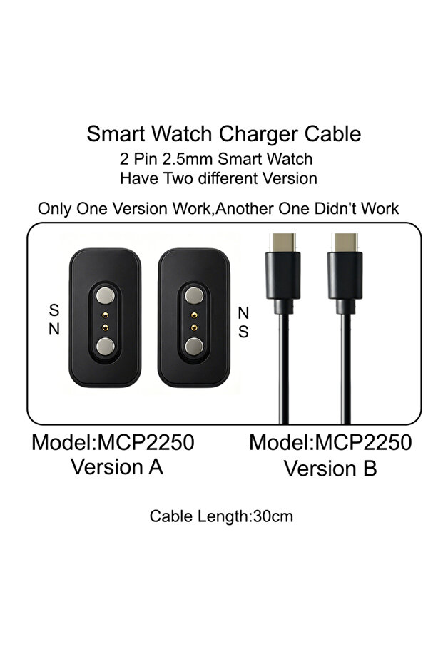 Other MCP2250 with Cable 2P250/MCP2250 Magnetic Smartwatch Charger(Version A +Version B) For 2 Pin 2