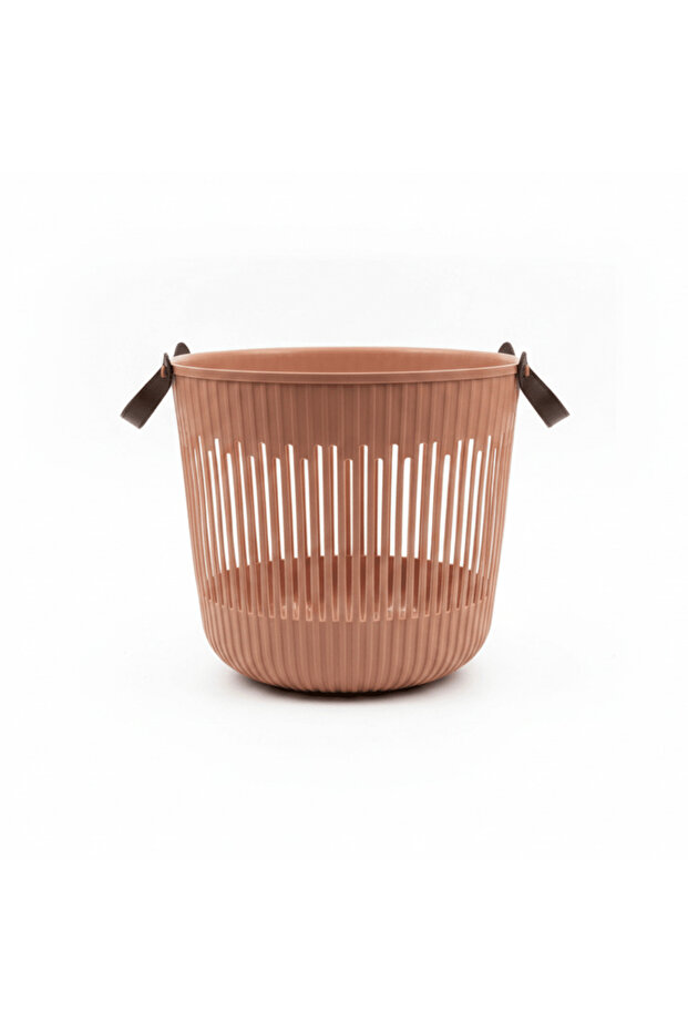 Plastic Laundry Basket with Handle - 30×35 cm - Light Brown