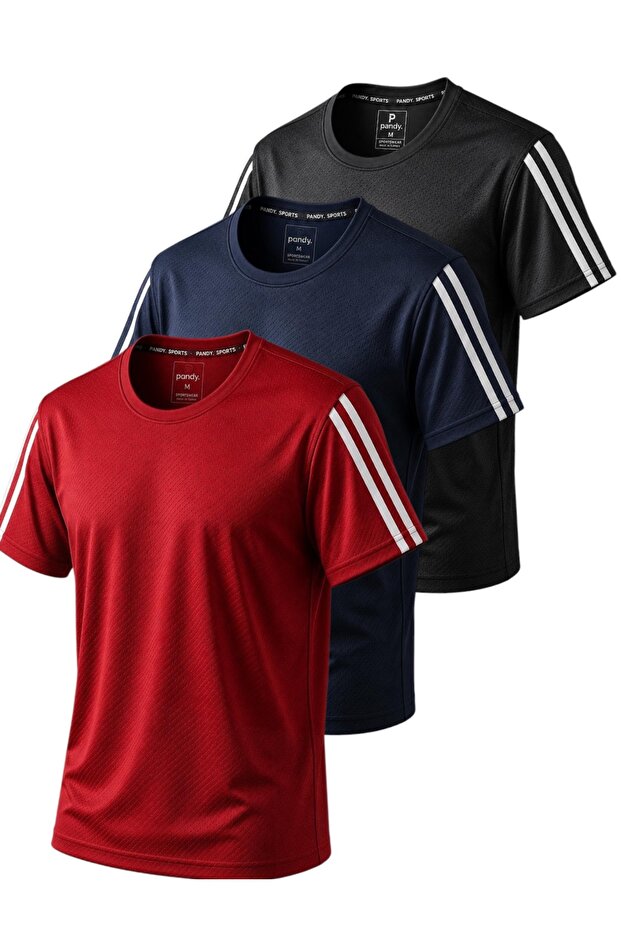 3-Piece Sleeve Stripe Quick Dry Breathable Fabric Sports T-Shirt