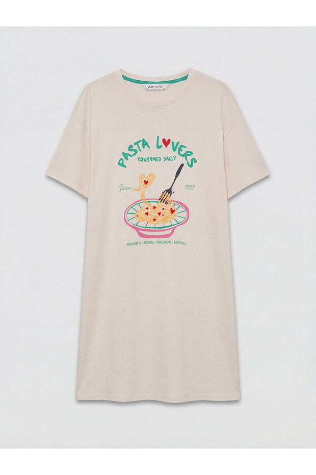 Two Mt Shop Quality Lcw Young Pink Combed Cotton Printed Short Sleeve Women's Nightgown
