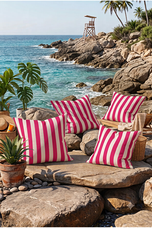 Striped 4-Piece Garden Home Cushion Cover Set (Double-Sided Printed)