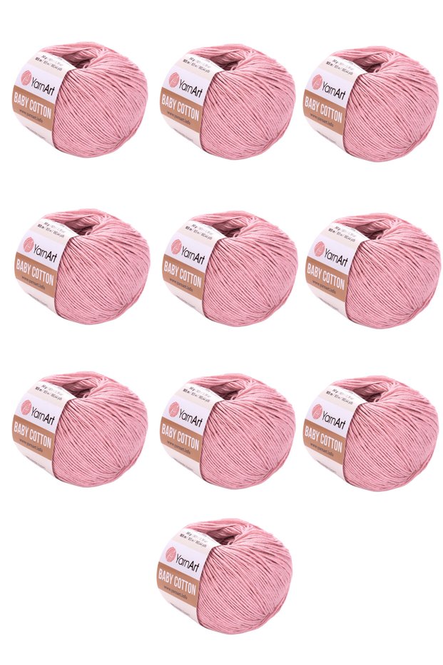 Baby Cotton 10 Pieces Hand Knitting Yarn (413 Powder Pink) 50% Cotton 50% Acrylic 50 Gr 165 Mt Amigurumi and Baby Knitting Yarn
