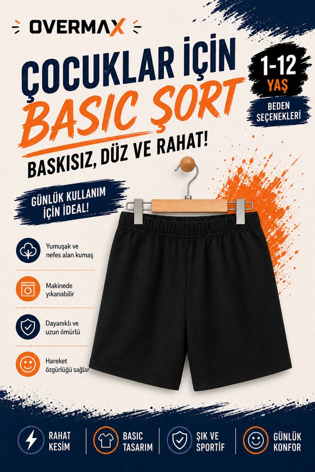 Black Children's Shorts 1-12 Years Old Girls Boys Unprinted Plain Basic Elastic Waist Casual Sports Shorts