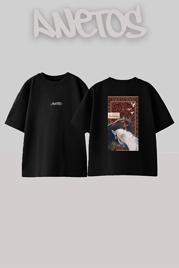 Atlar Hali Hat Design Back Printed Cotton Black Oversize T-Shirt