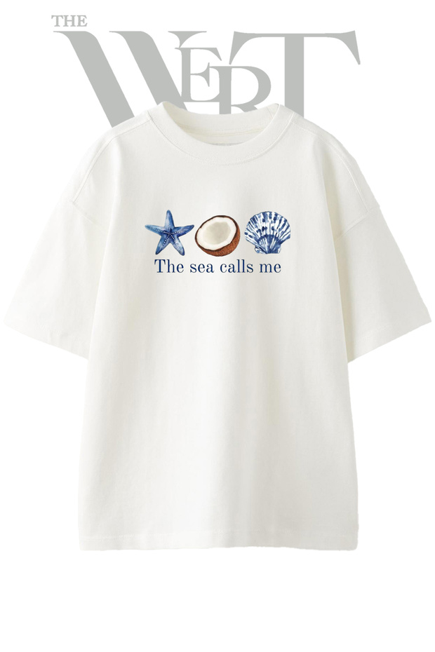 Sea Decoration Design Printed Unisex White Oversize T-Shirt