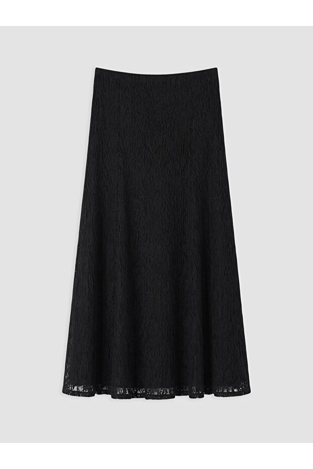 Lcwaikiki Classic Black Elastic Waist Ruched A-Line Skirt