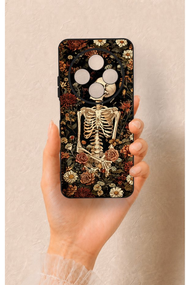 Redmi 14C Compatible Floral Skeleton Pattern Silicone Case
