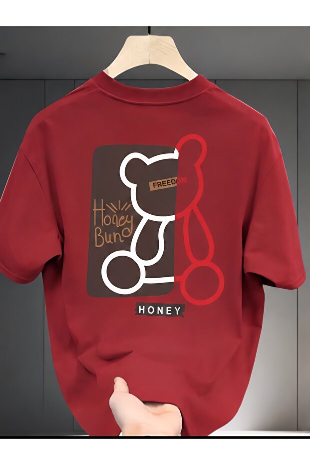 تي شيرت رجالي كبير الحجم مطبوع عليه Honey Bear