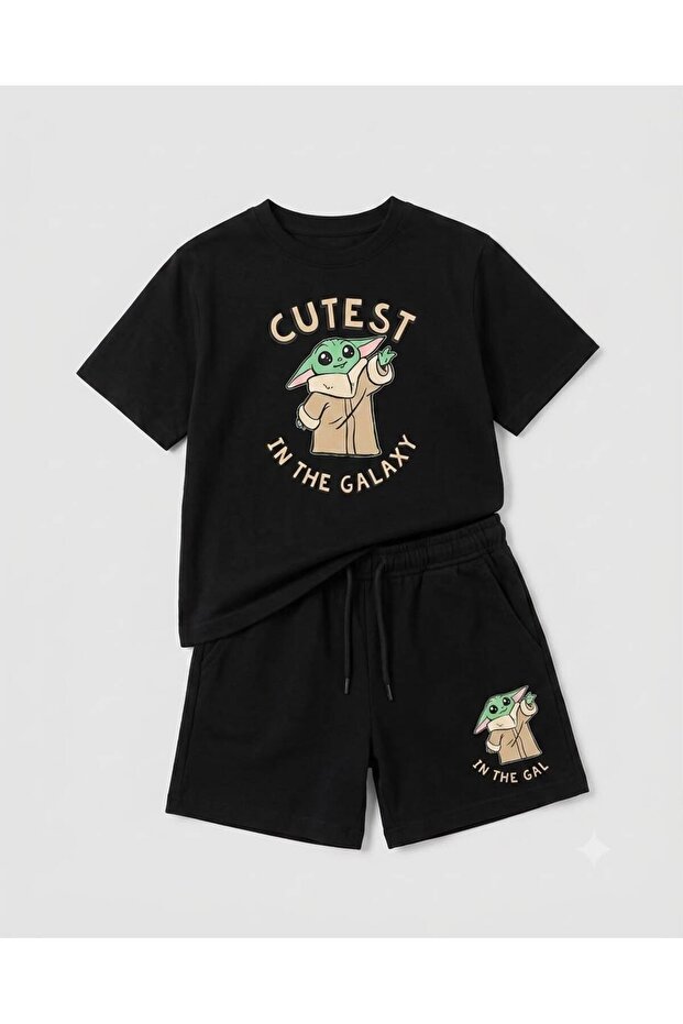 Boy's Galaxy Themed Printed Oversize T-Shirt and Shorts 2-Piece Set