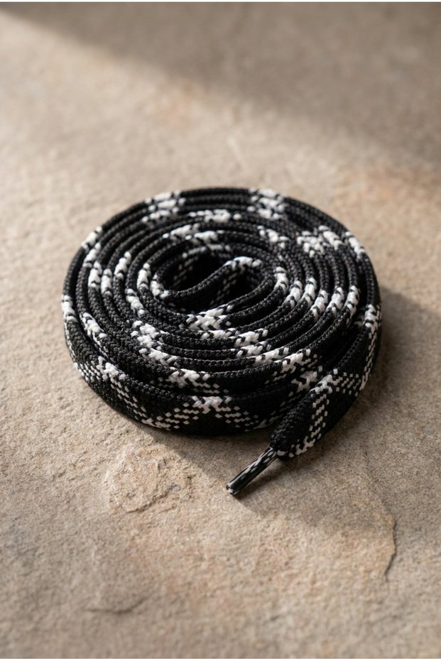 Black and White Zigzag Patterned Wide Knitted Shoelaces