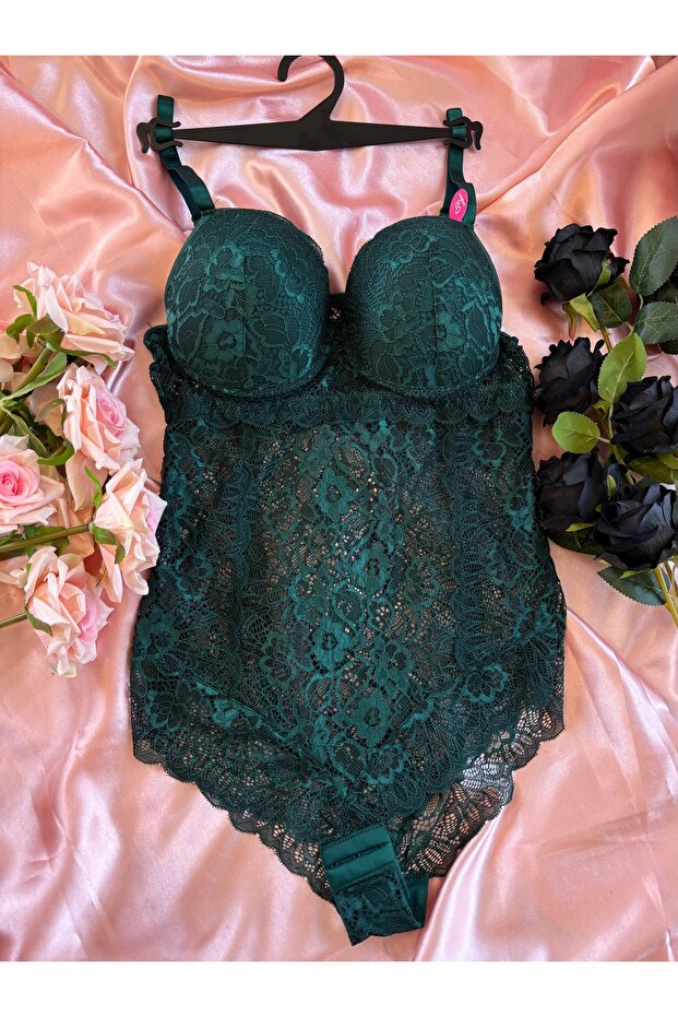 Yeşil Dantelli Bodysuit