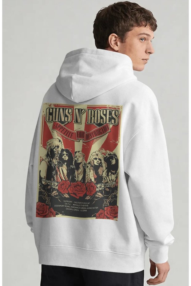 Guns N' Roses Rock Metal Music Band Back Printed Unisex Oversize Combed Cotton Hoodie