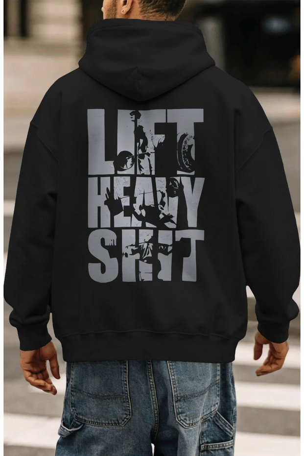 Lift Heavy Fitness Bodybuilding Gym Athlete Back Printed Unisex Oversize Combed Cotton Hoodie