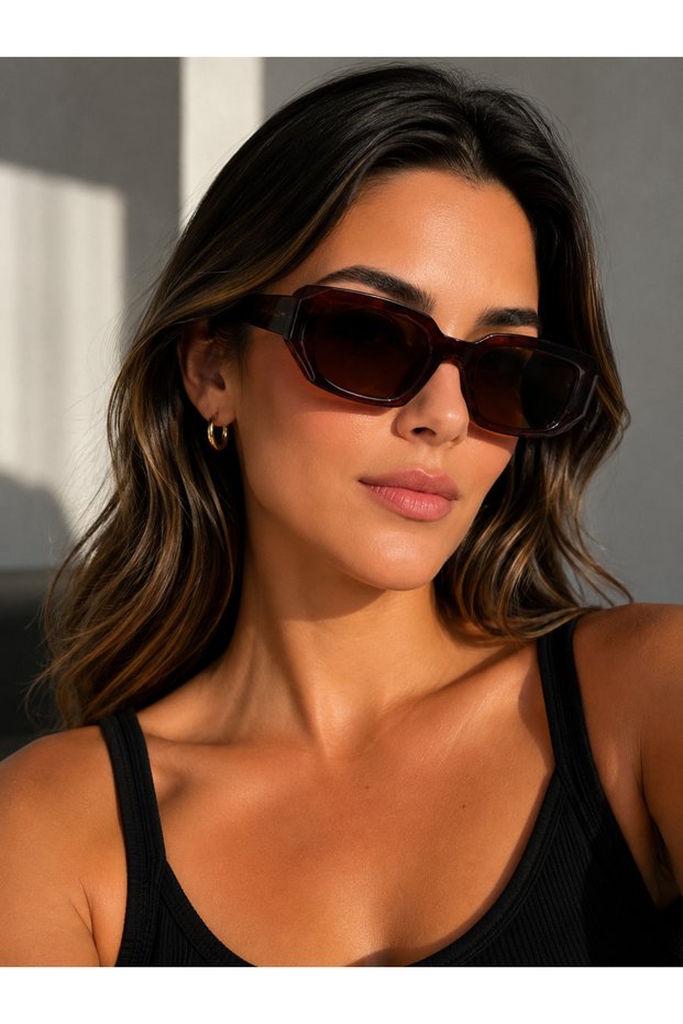 Geometric Transparent Frame Glass Uv400 Sunglasses