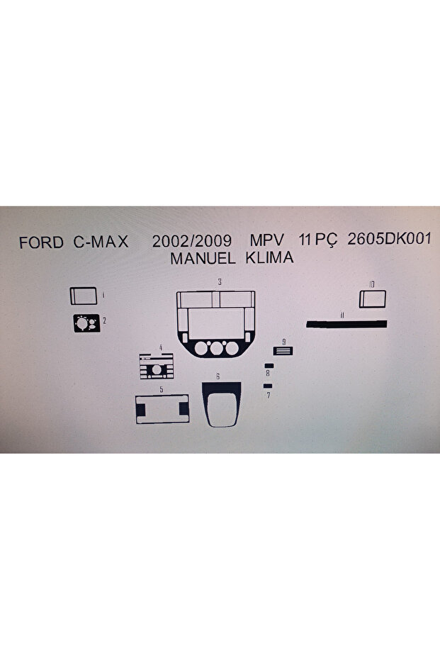 Ford c-max 2002-2009 10-piece dashboard trim set, manual ac compatible (white)