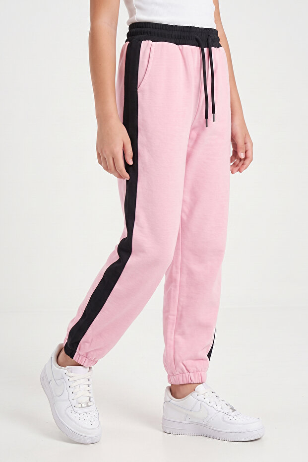 Girl's Striped Detailed Waist-Tie Elastic Cuffed Sweatpants