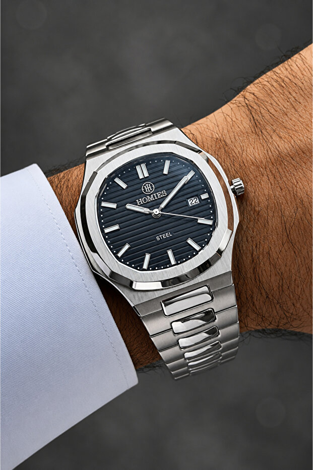 Eşref Single Model-Navy Blue Dial-Case and Band Steel Men's Wristwatch-Special Gift Box-Hm28217A01-3