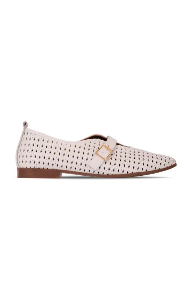 Nigella Genuine Leather Single Strap Ballerina Shoes with Gold Detail B4733