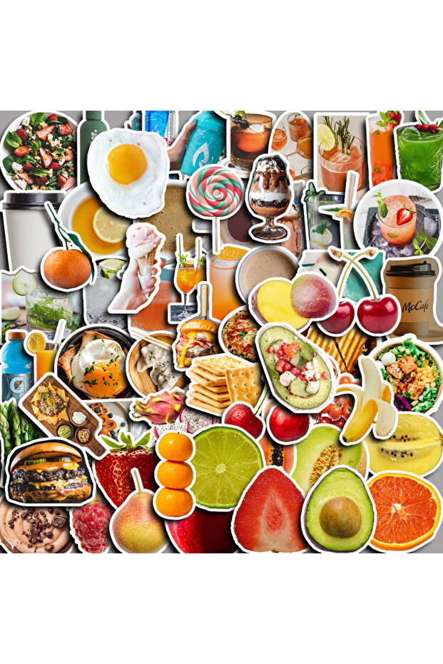 B-60PCS 70PCS INS Realistic Food Delicious Snacks and Fruits Graffiti Stickers for Bicycle Pencil Ca
