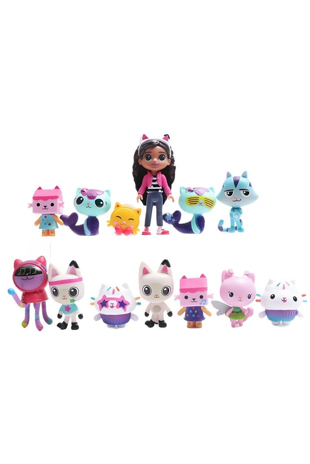 Bandai gaibi shouban 13pcs NEW 13pcs Gabby Dollhouse Anime Figure Toy Smiling Car Cat Hug Gaby Girl