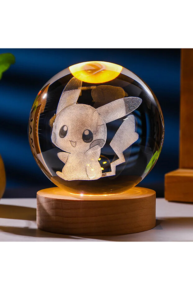 Bandai Pikachu 6cm Pokemon 3D Crystal Ball Pikachu Gengar Eevee Planet Night Light Laser Carving Gla